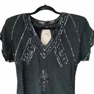 Vintage Black 100% Silk Sequin Mini Dress Small